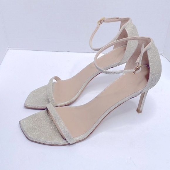 Stuart Weitzman Nudistcurve Glitter High-Heel Sandals Gold Size 11 - Picture 4 of 8